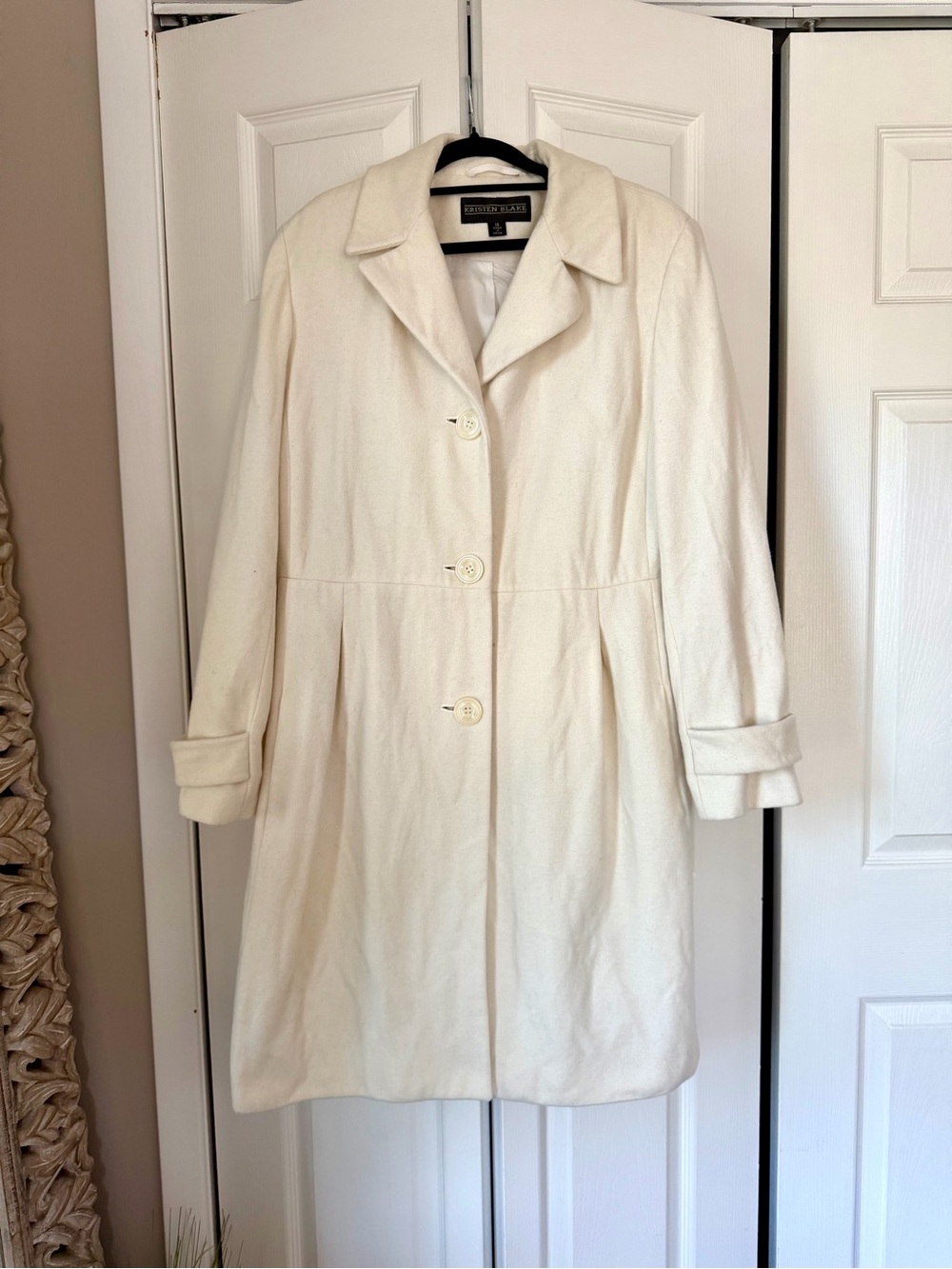 Kristen Blake Ivory Wool Long Winter Trench Coat Jacket Women's Size 14